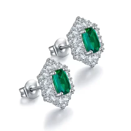 Cushion Cut Emerald Stud Earrings